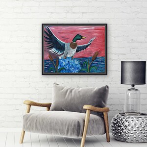 Mallard Duck Taking Flight, (Digital Download), Living Room Wall Art, Mallard Art, Instant Download, Duck Art