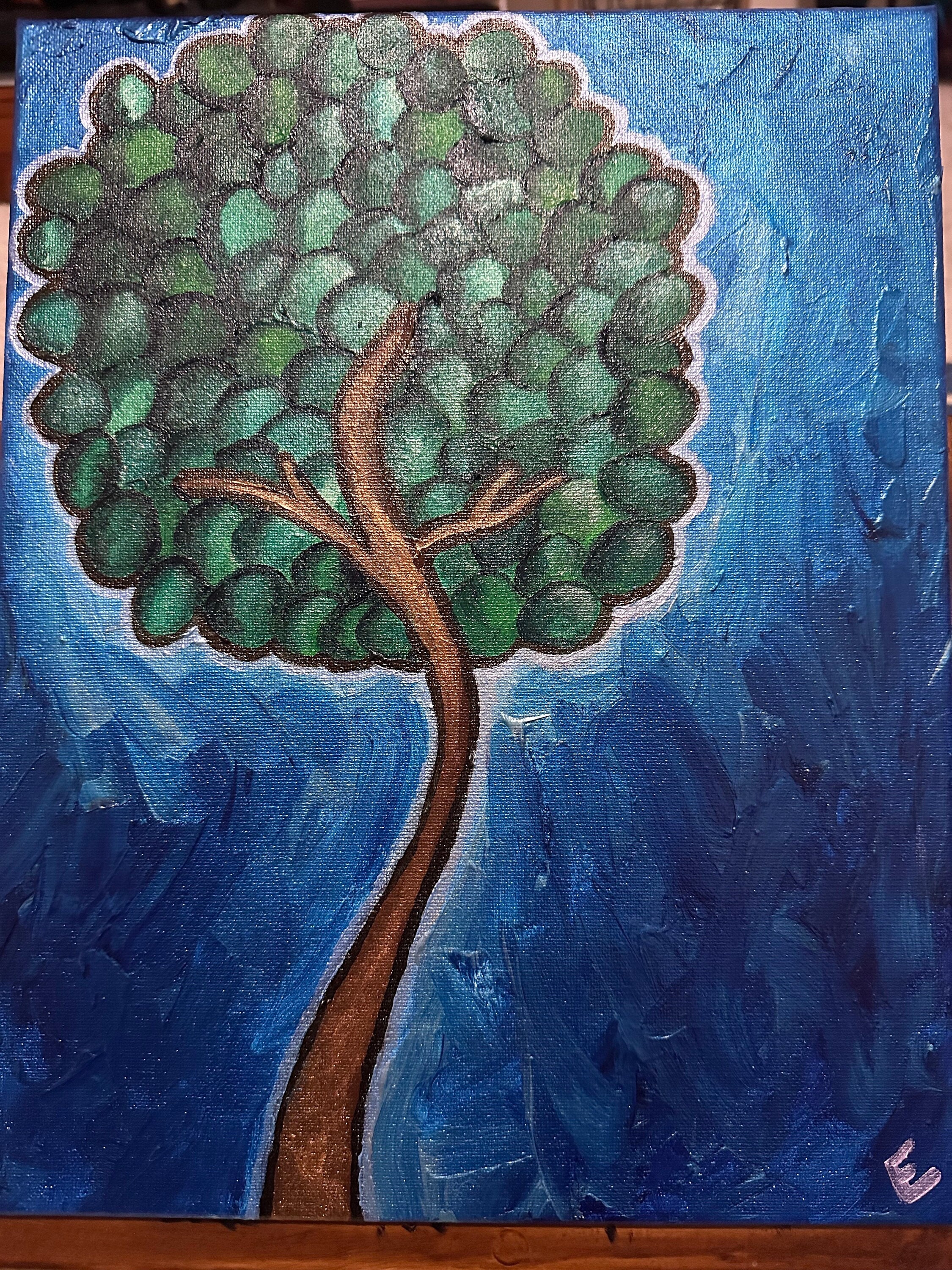 Tree, Original Painting by EF Kelly, Metallic Acrylic Painting, Tree Painting, Nature Painting