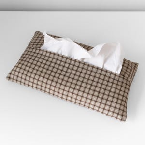 Fabric Tissue Holder | Kleenex Cover | Coffee Table Napkin Holder | Brown Plaid Cotton Linen | Elliott