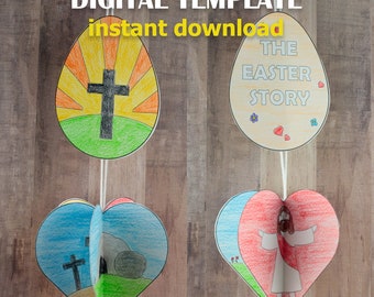 The Easter Story 3D Decoration,  Sunday School Craft for Kids, Bible Story, Easter Story Coloring Craft, Holy Week, He Is Risen, Printable
