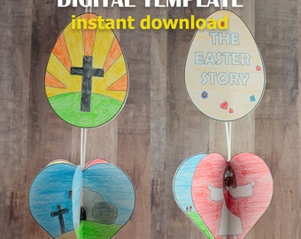 The Easter Story 3D Decoration,  Sunday School Bible Craft for Kids, Faith-Based Easter Story Coloring Activity, Holy Week Printable
