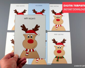 Fingerprint Reindeer Cards, Thumbprint Christmas Card, Class Holiday Card, Handmade Christmas Card for Teacher, Feliz Navidad Christmas Card