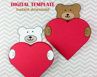 Valentine Bear Heart Cards for Kids - Valentine's Day Cards - Preschool Animal Heart Craft - Valentine Printable