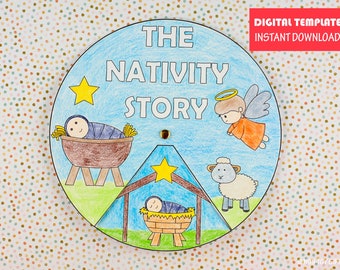 Christmas Nativity Bible Story Activity - Sunday School Craft - Coloring Craft - Birth of Jesus - Baby Jesus - Sunday School Printable