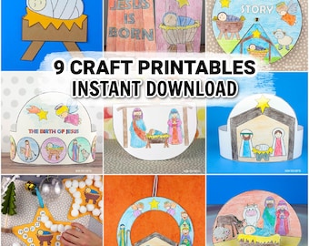 Krippen Handwerk Printables für Kinder | 9 Bibel Weihnachtsbündel | Sonntagsschule, Vorschule, Kindergarten, christliche Klassenzimmer Aktivitäten