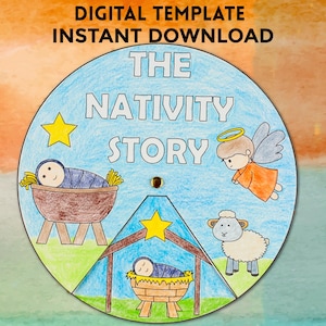 Manualidad imprimible: Gira la historia del Nacimiento / Actividad navideña cristiana para niños / Manualidad para la escuela dominical y el aula