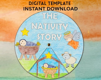 Nativity Story Spinner Craft Printable | Christian Christmas Activity for Kids | Sunday School & Classroom Craft