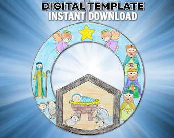 Nativity Wreath Craft Printable | Christian Christmas Activity for Kids | Sunday School & Classroom Craft