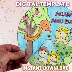 Adam and Eve Spinner Craft | Bible Story Activity for Kids | Sunday School Christian Printable | Digital Download Preschool I Faith-Based
