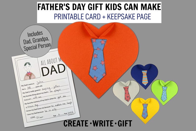 Father’s Day Card Craft Printable, All About My Dad Writing Page, Kids ...