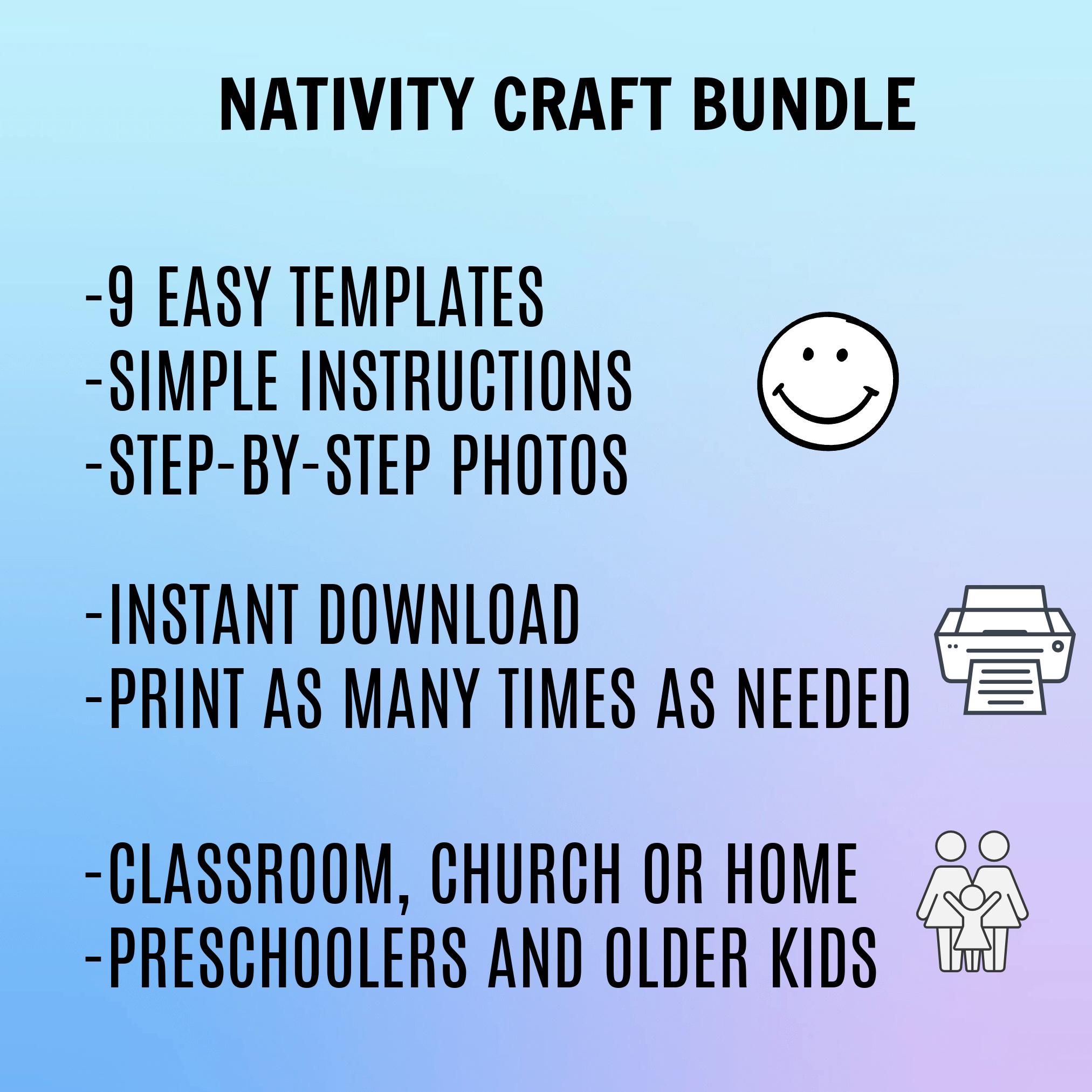 Nativity Craft Printables for Kids | 9 Bible Christmas Bundle | Sunday ...