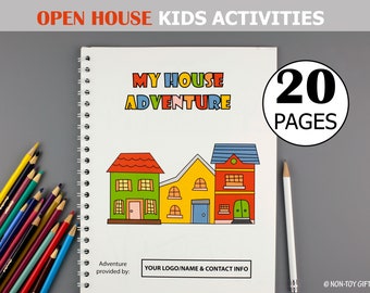 Open huis activiteitenboek voor kinderen, onroerend goed open huis kleurboek, makelaar marketing