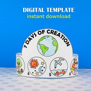 The Creation Story Craft - Bible Story Activity - Sunday School Craft - The 7 Days of Creation Coloring Paper Hat Printable - Homeschool