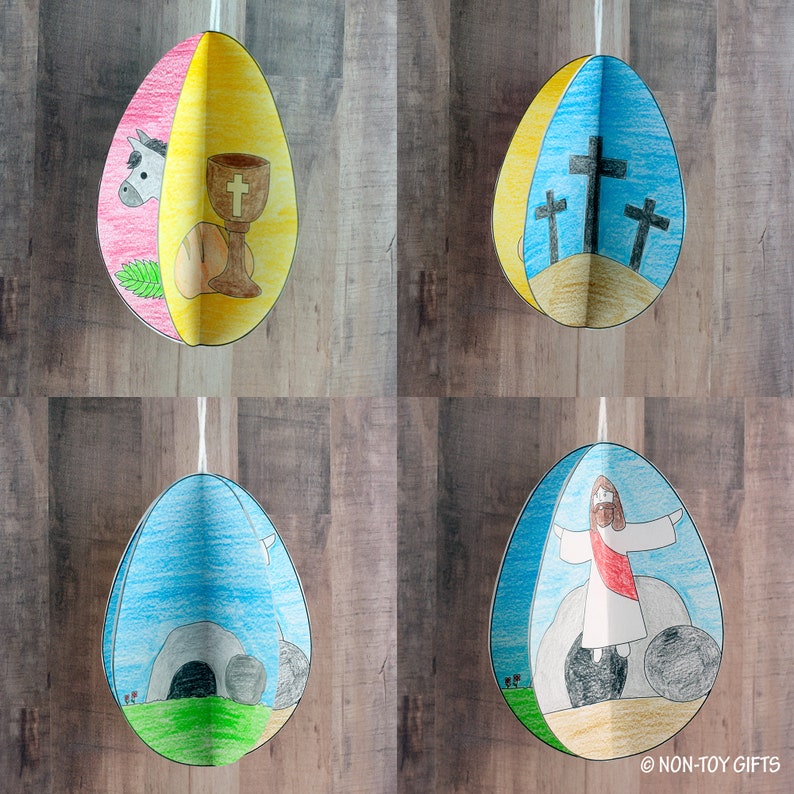 The Easter Story 3D Egg Craft for Kids, Sunday School Craft, Bible Story, Easter Story Coloring Craft, Holy Week, He Is Risen, Printable image 2