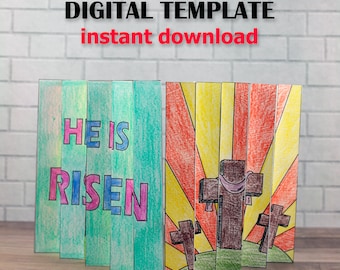 He Is Risen Agamograph Craft for Kids, Sunday School Craft, Bible Story Craft, Easter Story Coloring Craft, Holy Week,  Printable Template