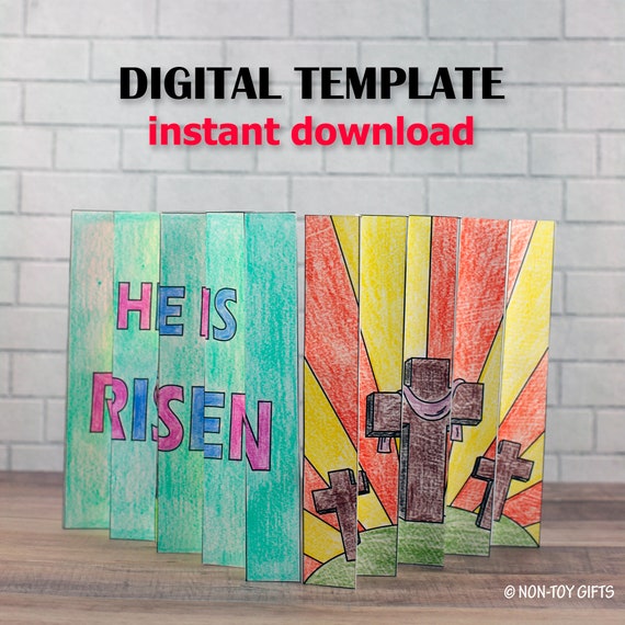 He Is Risen Agamograph Craft for Kids, Sunday School Craft, Bible Story Craft, Easter Story Coloring Craft, Holy Week,  Printable Template