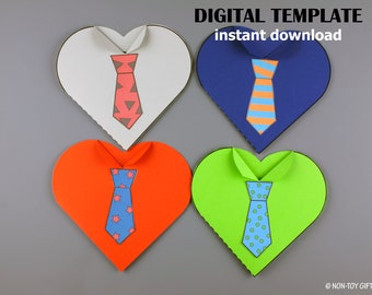 Father's Day Card for Kids, Bow Tie Card, DIY Heart Card for Dad, Stepdad or Grandpa, Father's Day Craft Template, Preschool Printable