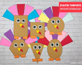 Shape Turkey Craft for Kids, Thanksgiving Turkey Printable, Turkey Activity, Preschool, Math Craft, Shapes, Educational Craft,