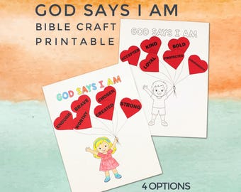 Christian Identity Craft Printable | God Says I Am Craft Printable | Bible Affirmation Activity for Kids | | Sunday School Coloring Craft