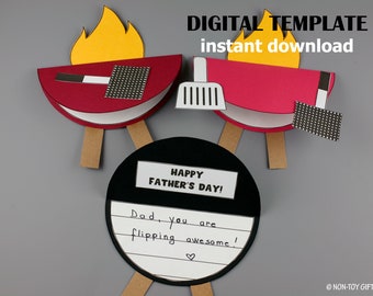 Father's Day Card from Kids/Preschoolers, King of the Grill Card for Dad/Stepdad/Grandpa, Simple Father's Day Craft Printable