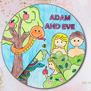 Colorful, interactive Adam and Eve spinner craft for kids that brings the Genesis story to life! Features rotating scenes from the Garden of Eden, including Adam, Eve, animals, and the serpent. Perfect for preschoolers, homeschoolers, and Sunday School learners. Encourages creativity, storytelling, and Bible learning through fun, hands-on crafting. Includes printable color and black-and-white versions.