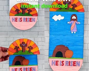 He Is Risen Interactive Coloring Craft for Kids, Sunday School Craft, Bible Story Craft, Easter Story  Craft, Holy Week,  Scripture Activity