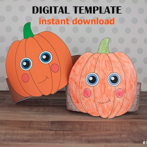 Papieren pompoenhoedje afdrukbaar | Halloween-hoofdband knutselen voor kinderen | Herfstkleuractiviteit | Thanksgiving-kroon | PDF zonder voorbereiding