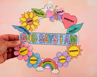 God Says I Am Craft For Kids | Identity in Christ Wreath | Sunday School Bible Activity | Christian Preschool Printable