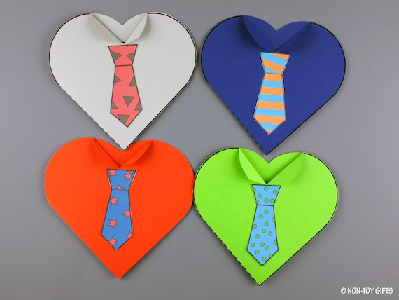 Father's Day Card for Kids, Shirt and Tie Card, DIY Heart Card for Dad, Stepdad or Grandpa, Father's Day Craft Template, Preschool Printable