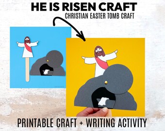 He Is Risen Craft for Kids, Easter Sunday School Activity, Jesus Resurrection Printable for Holy Week, Christian Easter Printable Preschool