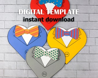 Father's Day Card for Kids, Shirt and Tie Card, DIY Heart Card for Dad, Stepdad or Grandpa, Father's Day Craft Template, Preschool Printable