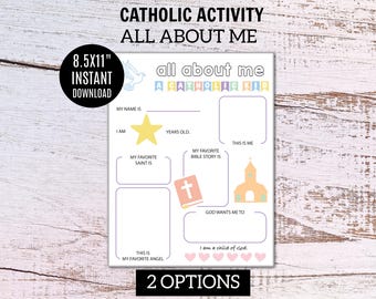 All About Me Catholic Worksheet for Kids | Faith-Based Back to School Printable | Digital PDF for Homeschool, CCD, Sunday School