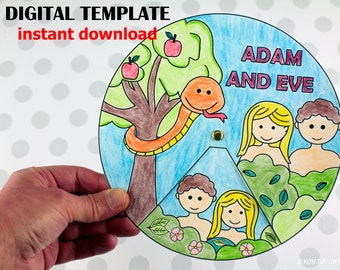 Adam and Eve Craft - Bible Story Activity - Sunday School Craft Idea - Garden of Eden Coloring Spinner Wheel Story