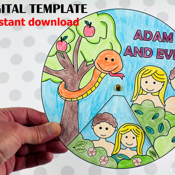 Adam and Eve Craft - Bible Story Activity - Sunday School Craft Idea - Garden of Eden Coloring Spinner Wheel Story