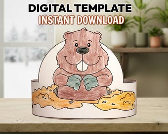 Groundhog Day Paper Hat Printable | February 2 Headband Craft for Kids | Classroom Groundhog Activity