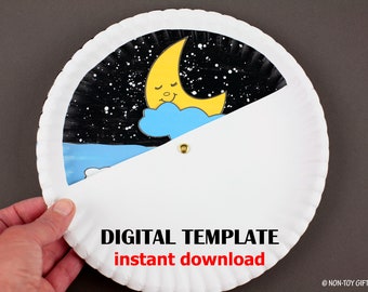 Day and Night Craft - Paper Plate Kindergarten Craft - Sun and Moon Printable Template - Montessori Activity Preschool