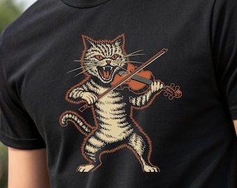 Cat Playing Violin T-Shirt, Funny Animal Music Tee, Cat Lover Gift, Musician Shirt, Cute Kitty Graphic Tee, Music Shirt, Cat Shirt, Cute Cat