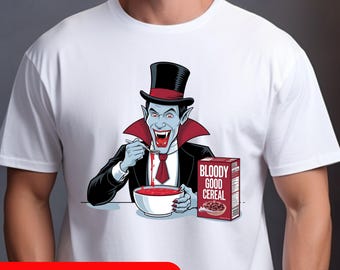 Bloody Good Cereal Vampire Tee, Unisex Cotton Shirt, Spooky Gift Halloween, Heavy Cotton Tees, Halloween, Halloween Tee, Halloween Shirt