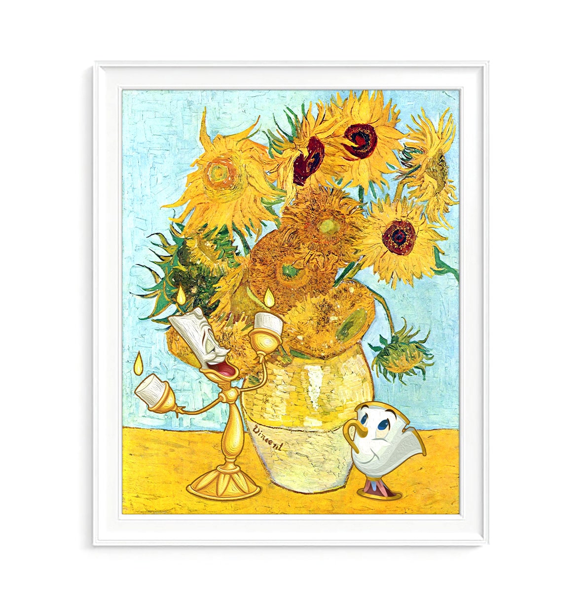 Disney Inspired Lumiere and Chip from Beauty and the Beast - Vang Gogh Smash-Up Art Print or Canvas, UNFRAMED, Wall & Home Decor, All Sizes