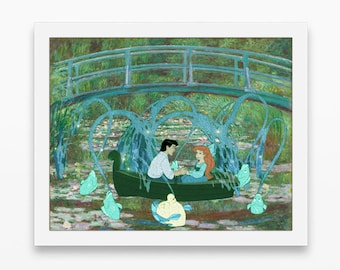 Disney Inspired Little Mermaid and Monet Smash-Up Art Print or Canvas, UNFRAMED, Nursery Wall & Home Decor poster sign gift, All Sizes