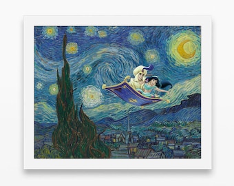 Disney Inspired Aladdin Van Gogh Smash-Up Art Print or Canvas, UNFRAMED, Nursery Wall & Home Decor poster sign gift, All Sizes