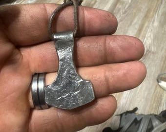 Hand Forged Mjolnir Pendant: Viking Thor Hammer, Mild Steel