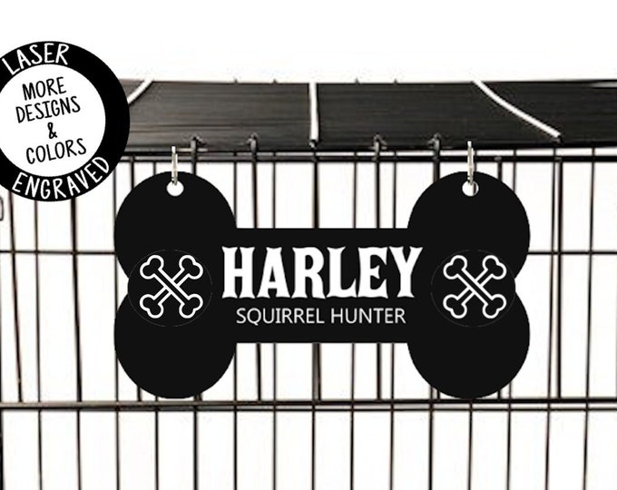 View of Kennel Crate Pet Tag Identification Dog Bone Name Plate - Etsy
