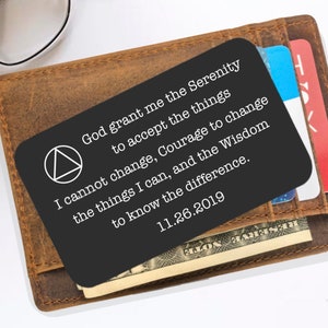 Cadeau personnalisé sobriété pour homme | Carte portefeuille gravée personnalisée | Prière de sérénité | Cadeau inspirant | Cadeau d'encouragement | Récupération