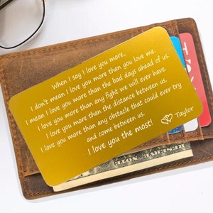 Personalized Engraved Wallet Card | When I say I love you more | Love Note | Wallet Insert | Anniversary Gift for Men | Custom Wording Text