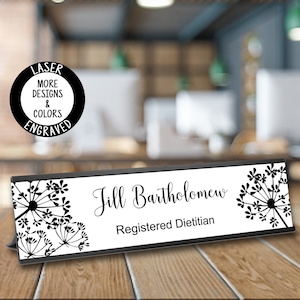 Desk Name Plate Custom for Desk | Personalized Office Desk Name Plaque | Wall Name Plate | Door Name Plate | Teacher Gift| Decorative Flower