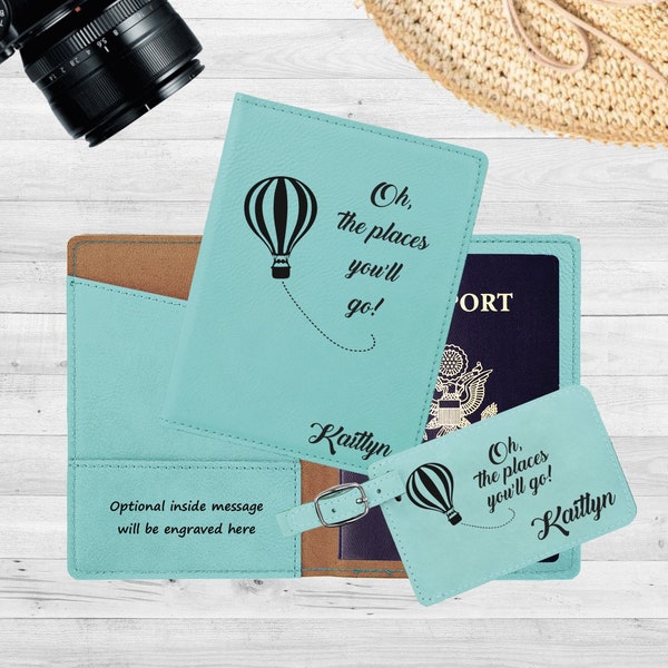 Personalized Passport Holder & Passport Holder Gift Set | Traveler Gift | Custom Passport Cover | Vegan Leather Personalized Wedding Gift