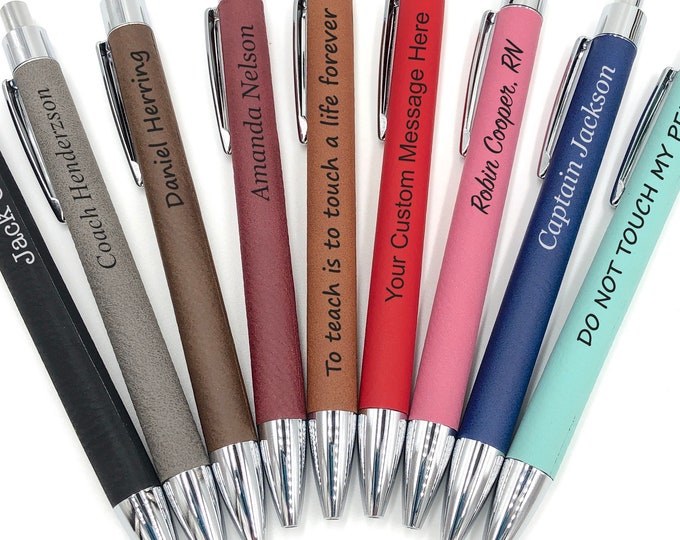Custom Wording Ballpoint Pen, Vegan Leather Pen, Personalized ...