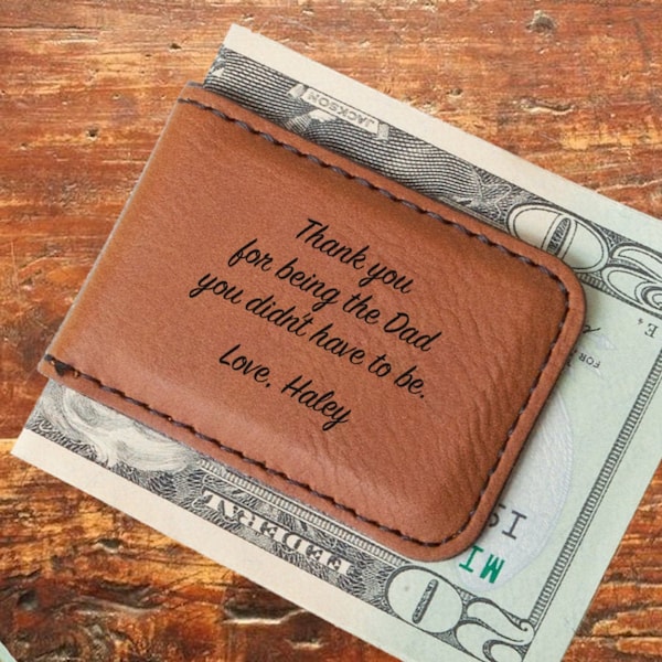 Gift for Stepdad | Father of the Bride | Thank you for being the dad | Custom Vegan Leather Money Clip | Personalized Gift | Stepfather Gift