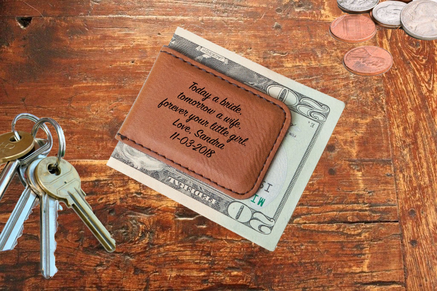 Father of the Bride Trouwen Cadeaus & Aandenkens Cadeaus voor bruidsjonkers Personalized Gift | Custom Vegan Leather Money Clip Gift for Stepdad You may not have given me. Stepfather Gift 